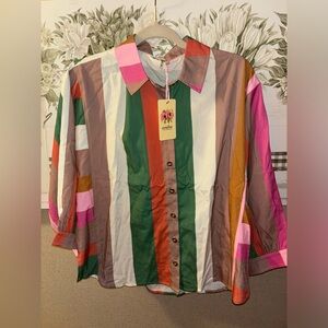 Entro Colored Striped Button Down Shirt, style #t24500, Size S, new with tags.